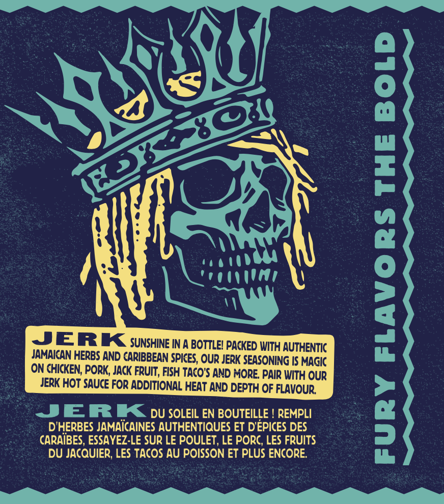 Fury Jerk Seasoning label - traditional Jamaican spice blend