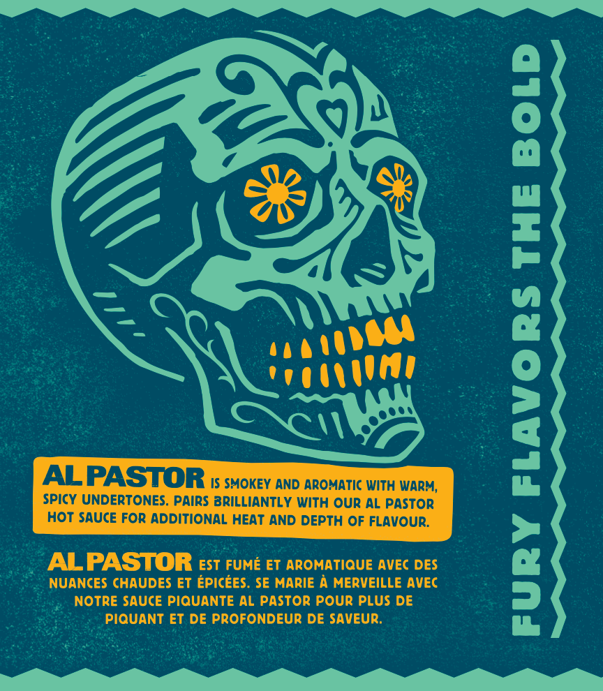 Fury Al Pastor Seasoning label - traditional Mexican spice blend