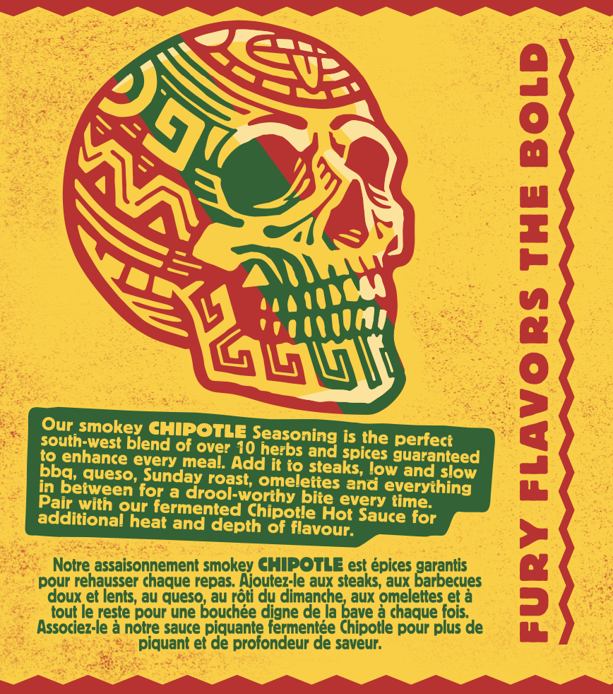 Fury Chipotle Seasoning label - authentic chipotle spice blend